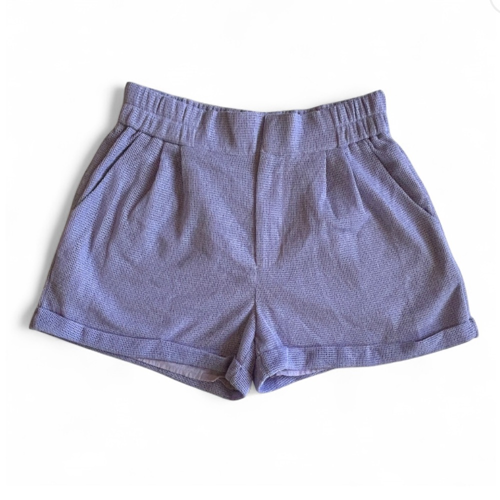 Umgee USA Lilac High Waisted Pleated Dress Shorts, size M, elastic waist